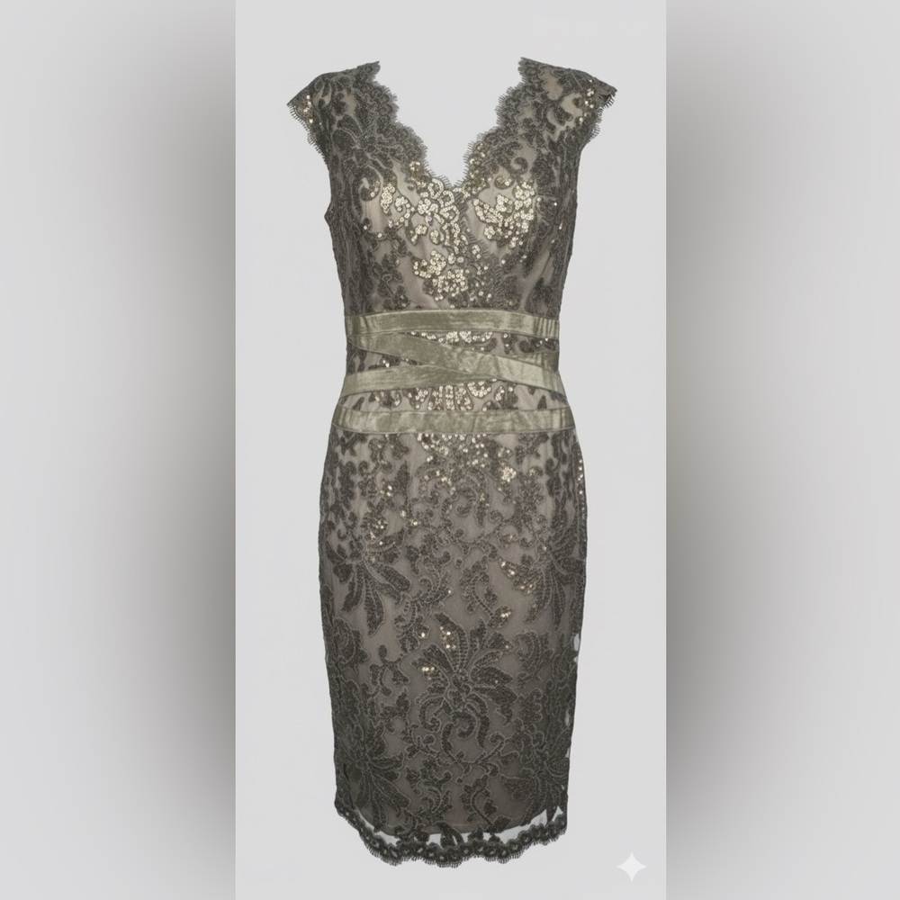Tadashi Shoji Sequin Lace V-Neck Cocktail Dress